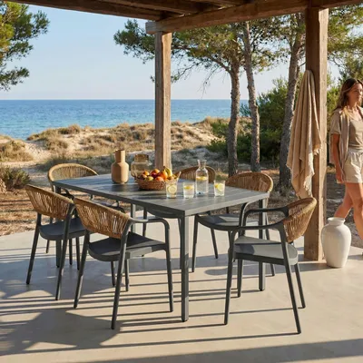 Produktbild von Gartenmöbel Set NARCISO mit Tisch und 6 Stühlen, grau - moderne Outdoor Sitzgruppe für 6 Personen, wetterfest & UV-beständig für Terrasse und Garten