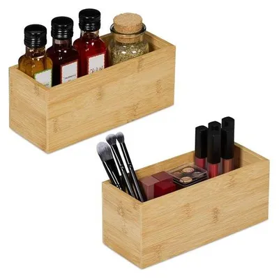 Produktbild von Famanu Organizerboxen Set aus Bambus - 2 Stück, ohne Deckel, für Küche und Badezimmer