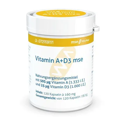 Produktbild von Dr. Enzmann Vitamin A 505µg + D3 25µg - 120 Vegane Kapseln für Immunsystem - MSE