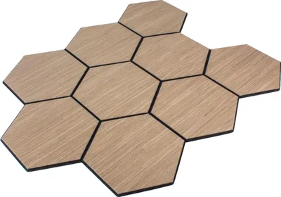 Produktbild von Akustikpaneel mit Holzfurnier Hexagon in Dark Walnut - 727x600 mm - mit PET-Filz - 1 Stück