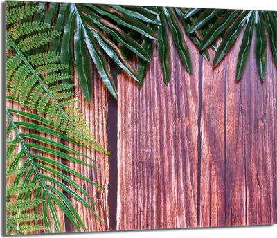 Produktbild von Herdabdeckplatte 60x52 Glaskeramikkochfeld Abdeckung Spritzschutz Glasplatte Deko Schneidebrett, Holz Laub