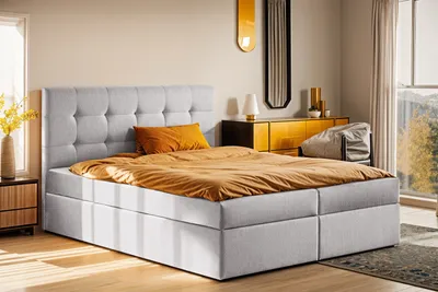 Produktbild von Kaiser Möbel Boxspringbett mit matratze und bettkasten, Schlafbett LUDANO stoff Soro 120x200 cm Hellgrau H3