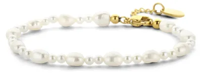 Produktbild von CO88 Kollektion 8CB-91079 – Damen-Perlenarmband – Weiß/Goldfarben – Verstellbar – Edelstahl – Geschenk für Damen