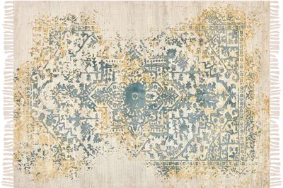 Produktbild von BELIANI Teppich Senfgelb u. Grün Viskose 140 x 200 cm Rechteckig Kurzflor mit Fransen Orientalisches Muster Rechteckig Wohnzimmer Schlafzimmer Flur