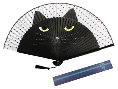 Produktbild von Damen Handfächer mit Geschenkbox Katze Stofffächer Vintage Fächer Wand Dekofächer Tanzfächer Hochzeit Party Karneval Zubehör