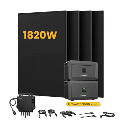 Produktbild von Powerness Balkonkraftwerk mit Speicher, Growatt NOAH 2000 x2 mit NEO-800W Mikrowechselrichter, 4x 455W  Bifazial Solarmodule (0% MwSt)
