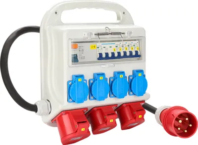 Produktbild von Riossad Stromverteiler Wandverteiler Verteiler FI-Schutzschalter 2 x CEE 400V/16A+4 x 230V Schuko IP44 5 polig  Baustromverteiler Mit Leitung Sicherheitsklappdeckeln für  Baustelle