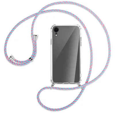 Produktbild von Handykette Backcover-Schutzhülle mit Band (Metall silberfarben) für Apple iPhone XR - pink/mint