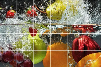 Produktbild von Fliesenaufkleber 15x15 cm – 24 Stück – Selbstklebend – Wasserfest – Pflegeleicht – Hitzebeständig – Für Küche & Bad – Fruchtexplosion im Wasser