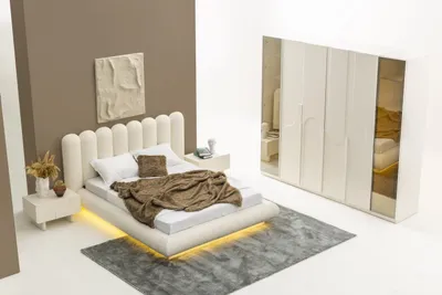 Productafbeelding van Moderne slaapkamer set, bestaande uit een bed, nachtkastjes en een garderobe