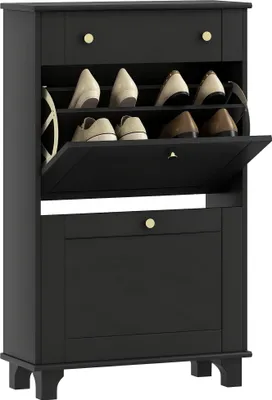 Image de HOMCOM Meuble chaussure entrée étroit, armoire à chaussures avec tiroirs à portes abattants et étagère réglable, meuble d'entrée et couloir 8 paires, pour entrée et couloir 60 x 23,5 x 98,5 cm, noir