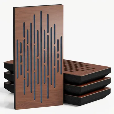 Obrázok produktu pre Sada 10 kusov tenkých akustických panelov WAVE-F, potiahnutých zamatom, rozmer 50x25 cm, farba orechová/modrá