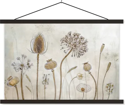 Produktbild von MuchoWow® Textilposter Blumen - Aquarell - Stilleben - Braun - Vintage 150x100 cm mit schwarzem Rahmen - Schlafzimmer