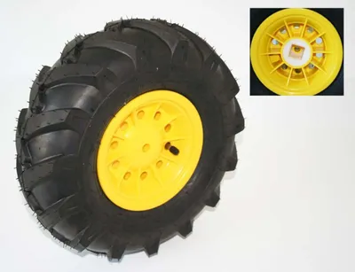 Produktbild von Rolly Toys Hinterrad Ersatzrad 6 Zoll Links 325 x 110 Luftbereifung mit Felge gelb für Toys Tracs Traktoren mit Felge gelb für Hinterrad rollyFarmtracs Premium