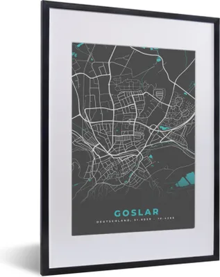 Produktbild von MuchoWow® Gerahmtes Poster Blau - Deutschland - Karte - Stadtplan - Goslar 30x40 cm - Poster mit Schwarzem Bilderrahmen Wandposter Rahmen Foto Bilder - Wandposter Schlafzimmer
