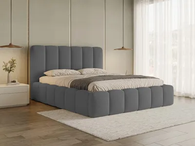 Obrázek produktu pro Chilly Möbel Design Postel Stone Slim - Manželská postel s úložným prostorem, roštem a čelem 200x200 cm / Kovový rám / Bouclé / Tmavě šedá