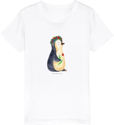 Produktbild von Mr. & Mrs. Panda Kleinkinder T-Shirt Pinguin Blumen 7-8 Jahre (122/128) - Weiß - Geschenk, Wunderschön, Teenager, Kinder Baumwollshirt, Blumenliebe, Shirt, Geschenkidee