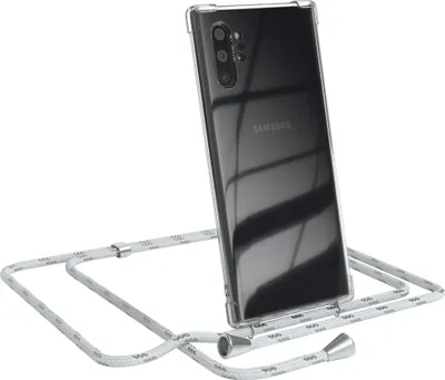 Produktbild von EAZY CASE Handykette kompatibel mit Samsung Galaxy Note 10 Plus, Handyhülle mit Umhängeband, Handykordel, Schutzhülle Clear, Band in Weiß