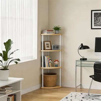 Produktbild von Eckregal stehend mit 4 Ebenen,Bücherregal,Mehrzweckregal Standregal, Aufbewahrungsregal, Lagerregal für Küche, Bad, Wohnzimmer,Büro 30x30x154cm