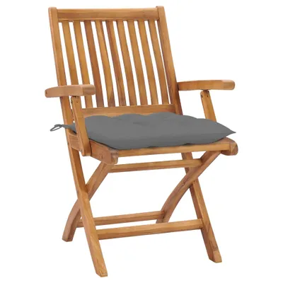 Image de Chaises de jardin 2 pcs. avec coussins gris en teck massif