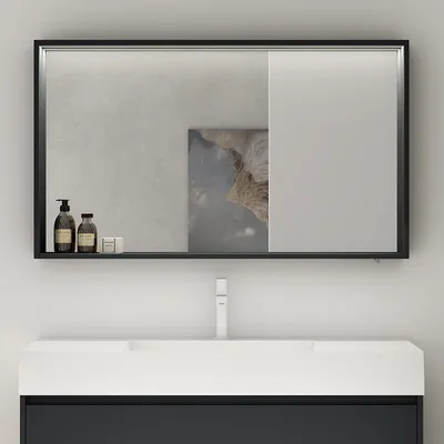 Immagine prodotto di doporro Armadietto a Specchio con Luce 120x12x70cm, Specchio da Parete con Luce LED e Ripiano in Legno Antracite Opaco Spiegelschrank-01