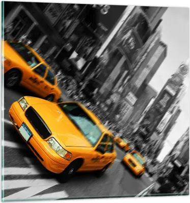 Produktbild von Bilder auf glas - Amerika taxi stadt - 50x50cm - Glasbilder - Wandbilder - Kunstdruck - zum Aufhängen bereit - Wanddekoration aus Glas - Glas Bilder - Wandbild auf Glas - Einteilig - GAC50x50-2178