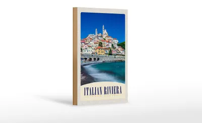 Produktbild von Holzschild Reise 12x18 cm Italien Riviera Stadt Strand Wellen