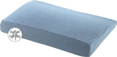 A light blue pillow on a white background.