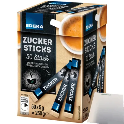 Produktbild von Edeka Zuckersticks feine Raffinadekristalle 50 Stück (250g Packung) + usy Block