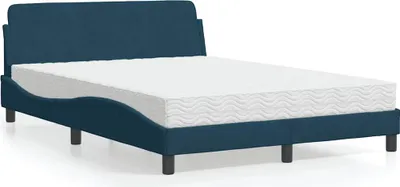Produktbild von vidaXL Bett mit Matratze "Dover" Blau 140x200 cm Samt