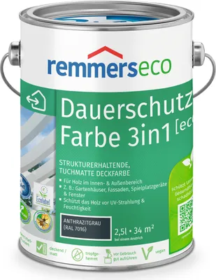 Zdjęcie produktu dla Farba olejna Remmers [eco] szary antracyt (RAL 7016) 2,5 l, lakier do drewna