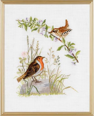 Zdjęcie produktu dla Zestaw do haftu krzyżykowego Eva Rosenstand "Ptaki I", wzór liczony, 31x39cm