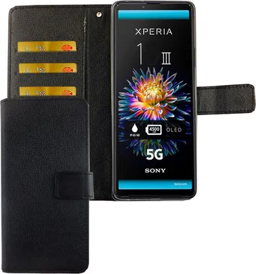 Produktbild von Sony Xperia 5 III Tasche Handy Hülle Schutz-Cover Flip-Case mit Kartenfach, Farbe:Onyx Schwarz
