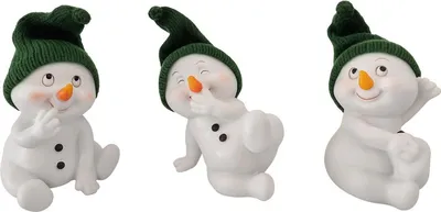 Produktbild von 3 Stück Schneemann Figuren grün sitzend 11,5cm Weihnachten Dekofiguren Winter
