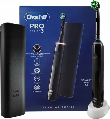 Produktbild von Oral-B Pro 3 3500 Schwarze Elektrische Zahnbürste 3 Modi Etui 3D Rotierend