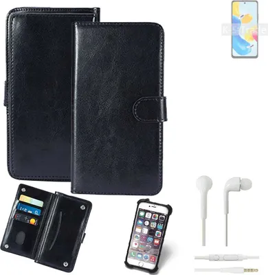 Produktbild von K-S-Trade 360° Hülle kompatibel mit Xiaomi Redmi Note 11S 5G inkl. Headphones schwarz Kunstleder Case BookCase WalletCase Kunstlederederhülle