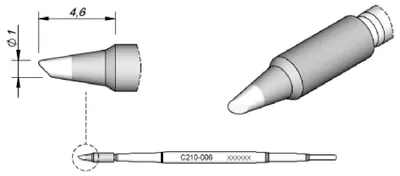 Obrázek produktu pro JBC pájecí hrot řady C210, kulatý tvar, C210006/Ø 1,0 mm, zkosený C210006