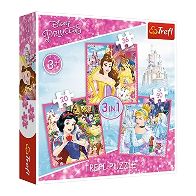 Produktbild von Trefl, Puzzle, Die verzauberte Welt der Prinzessinnen, von 20 bis 50 Teilen, 3 Sets, Disney Princess, für Kinder ab 3 Jahren