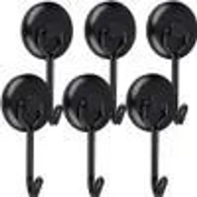 Produktbild von Magnethaken Extra Stark Neodym Magnet Haken 23KG für Grill Werkzeug Edelstahl Magnetischer Haken Magnete Mit Haken für Decke Magnettafel Büro klein 6 Stück Schwarz