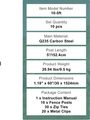 Obrázek produktu pro Kovové sloupky pro plot, konstrukce s vysokou pevností, snadná instalace, 10 cm, 5 palců