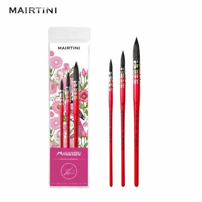 Produktbild von Mairtini Academy Aquarellpinsel Set – 3 Pinsel (Größe 0/2/4) - mit optimaler Elastizität & Kontrolle für anspruchsvolle Aquarelltechniken