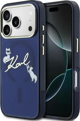 Obrázok produktu pre Puzdro Karl Lagerfeld IML Choupettes s logom Karl Script pre iPhone 17 Pro - modré