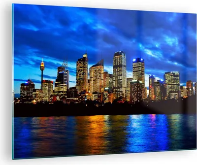 Produktbild von Bilder auf glas - Australien Nacht Stadt Wolkenkratzer - 70x50cm - Glasbilder - Wandbilder - Kunstdruck - Wanddekoration aus Glas - Glas Bilder - Wandbild auf Glas - GAA70x50-1150
