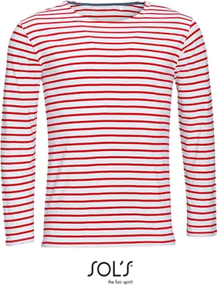 Immagine prodotto di SOLs 01402 | Maglietta a righe a maniche lunghe da uomo - Colore: Bianco/Rosso - Taglia: 3XL