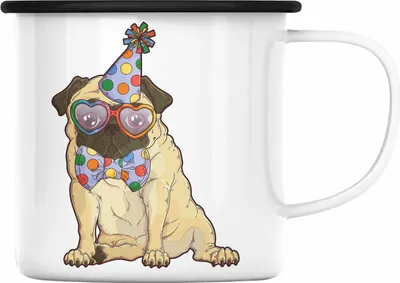 Produktbild von Trendation - Hunde Emaille Tasse Mops Rasse Geschenk Mops-Besitzer Mops Mama Geschenkidee Lustig (Schwarz)