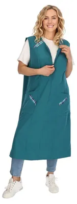 Produktbild von Reißverschlusskittel RV Kittel Hauskleid Schürze Kochschürze, Größe:48, Farbe:petrol