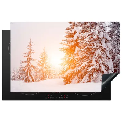 Produktbild von KitchenYeah© Herdabdeckplatte Sonne - Bäume - Schnee , 80x52cm, Küche Deko, Glaskeramikkochfeld Herdabdeckung, Abdeckplatte fùr Kochfeld