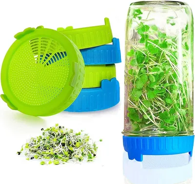 Immagine prodotto di Coperchi per vasi di germinazione - Materiale plastico sicuro per alimenti - 6 pezzi - Bianco