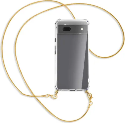Produktbild von Handykette Backcover-Schutzhülle mit Band (Metall goldfarben) für Google Pixel 6a - goldfarbene Kette Snake
