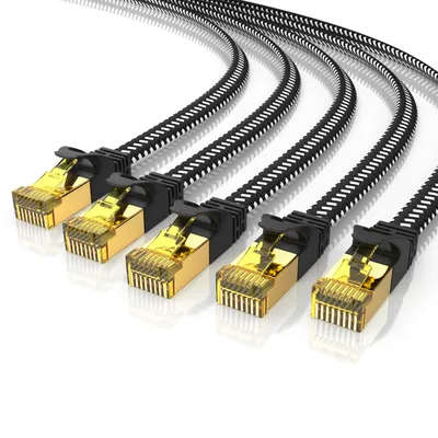 Immagine prodotto di Cavo LAN Primewire 5x, CAT.7, RJ-45 (Ethernet) (100 cm), cavo patch piatto CAT 7, guaina di cotone, cavo di rete a nastro piatto - 1 m